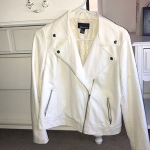 Cream/White Faux Leather Jacket